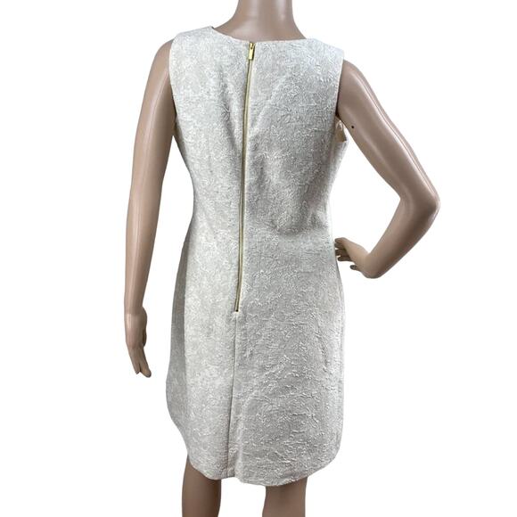 Taylor Cream Glittery Metallic Textured Sleeveless Round Neck Sheath Dress Sz 6 - Picture 6 of 7